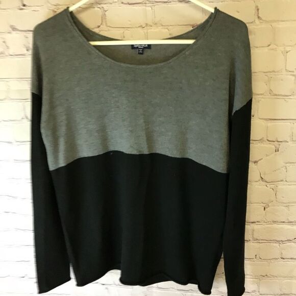 Splendid Gray Black Colorblock Poly Cashmere Blend Pullover Sweater Size S - Picture 1 of 8